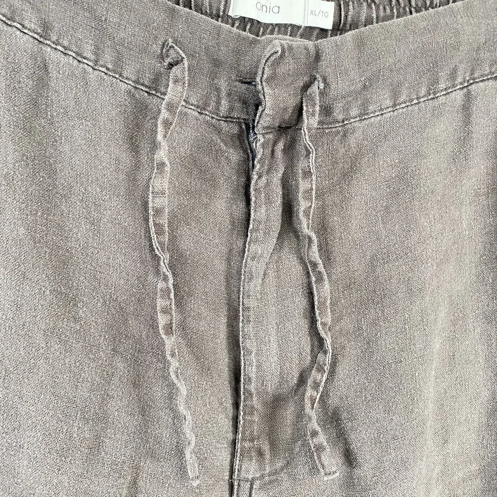 Onia Womens 100% Linen Drawstring Pants XL Brown Beach Vacation Travel Elastic - Picture 3 of 14